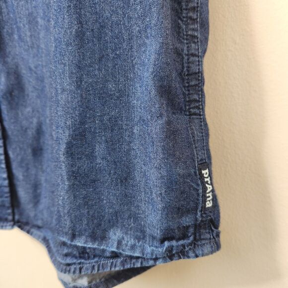 Prana Mens Indigo Broderick Solid Short Sleeve Button Down Large - Picture 6 of 8